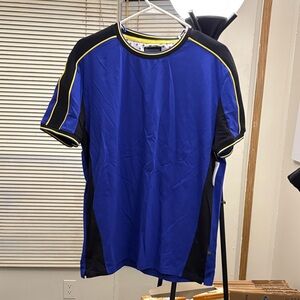 Vibrant Blue and Black Men's Tee with Yellow Accents